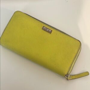 Kate Spade Neon Yellow/Green Wallet with Silver Zipper